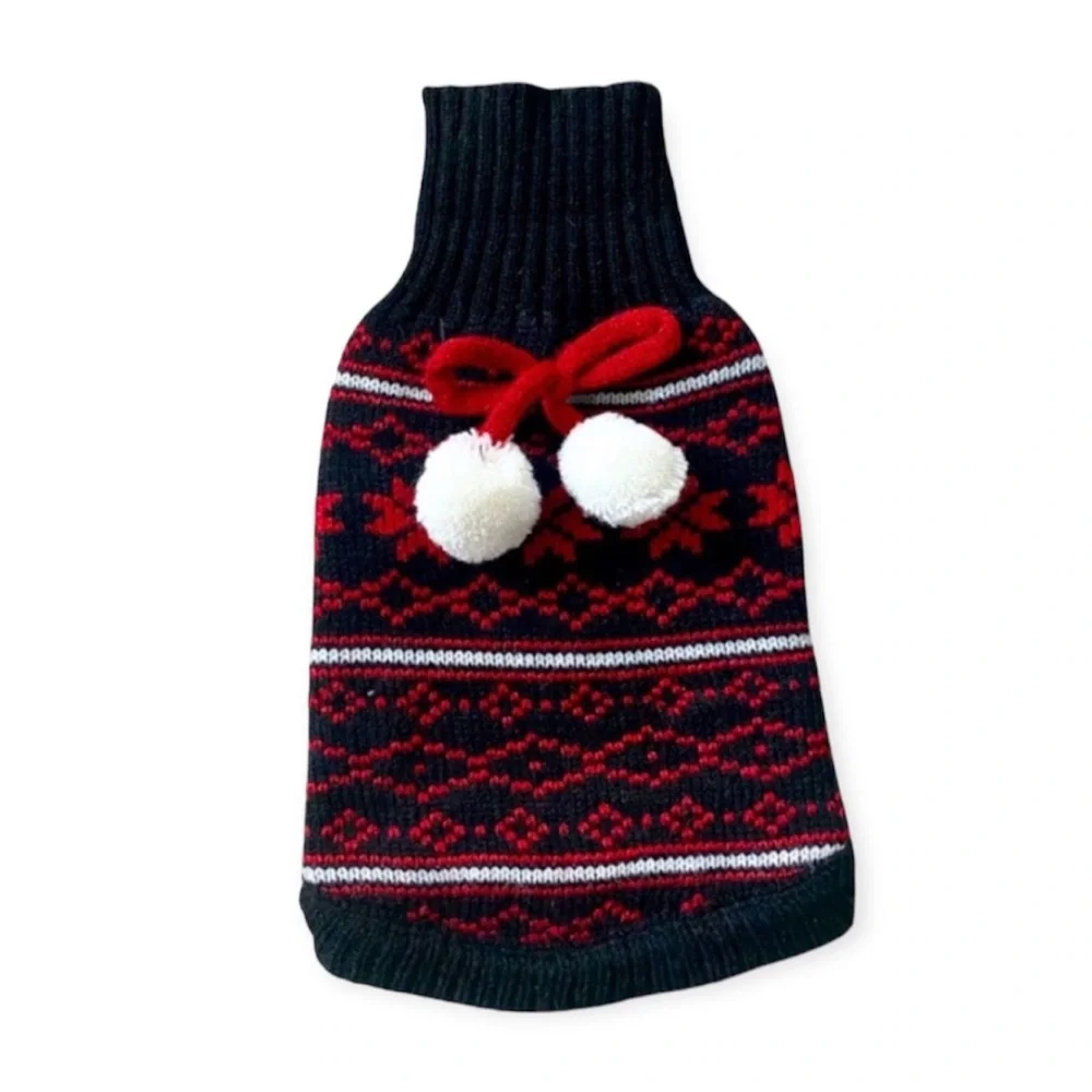 Christmas Dog Sweater w/ Pom Pom Balls and Bow  - size extra small XS
